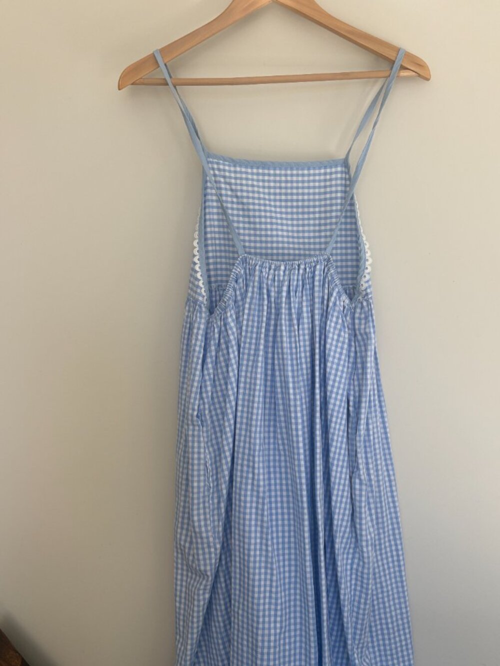 Light Blue Gingham Maxi Dress with Spaghetti Straps - Picture 4 of 15